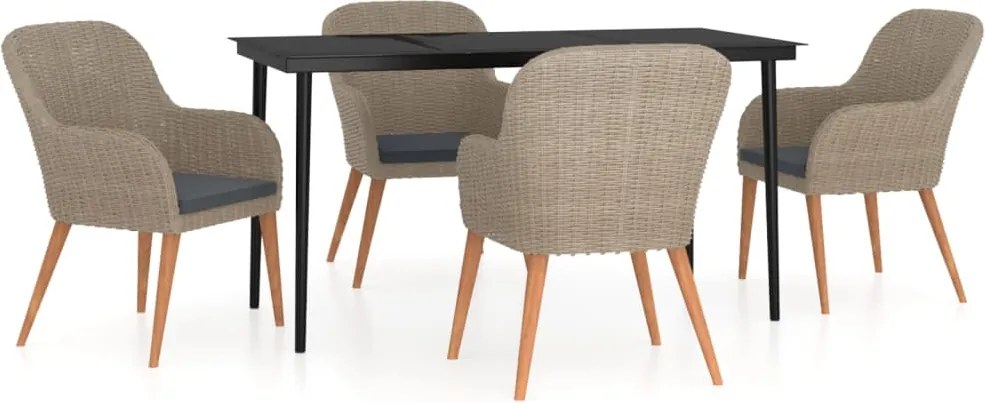 vidaXL 5 részes barna kerti étkezőgarnitúra párnákkal