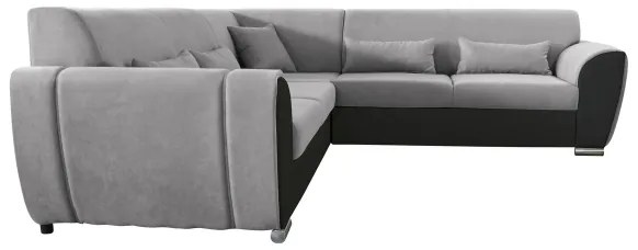 VISEU L-alakú, balos, kihúzható sarokkanapé tárolóval — szürke/fekete
