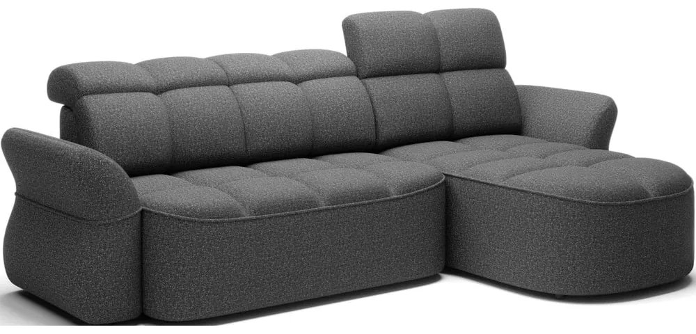 Sötétszürke bársony kinyitható-tárolóhelyes sarokkanapé (jobb oldali-heverő résszel) Beneth – ELTAP