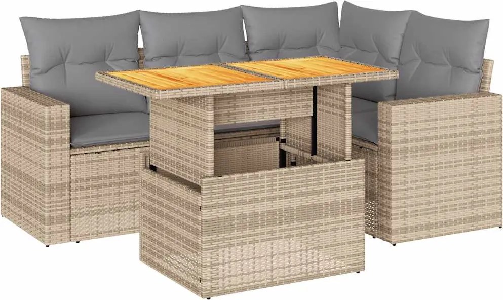 vidaXL 5 részes bézs polyrattan kerti ülőgarnitúra párnákkal