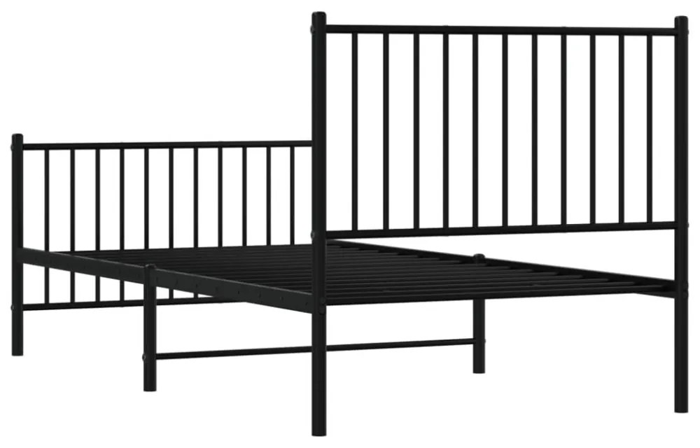 fekete fém ágykeret fej- és lábtámlával 90 x 190 cm