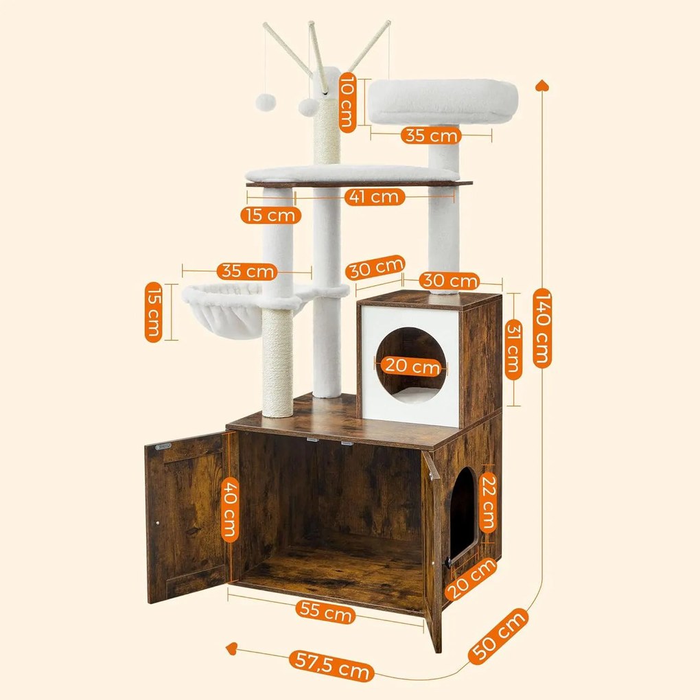 Macskakaparó, 2 az 1-ben modern macska bútor alomtartóval, rusztikus barna | feandrea