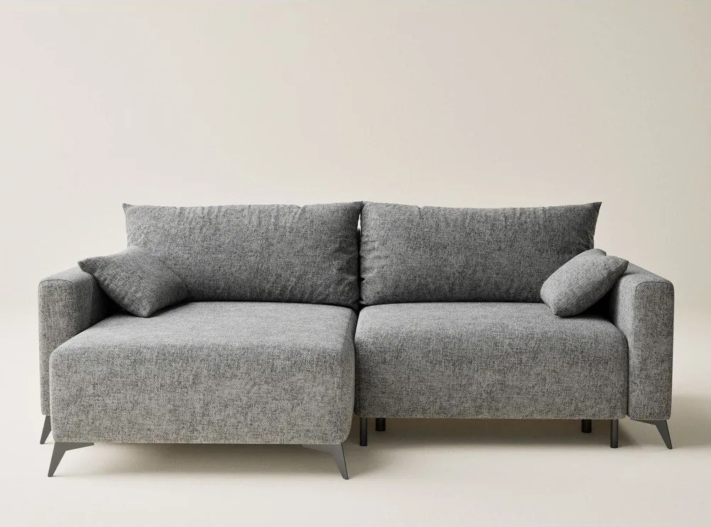 Szürke zsenília kinyitható-tárolóhelyes sarokkanapé (bal oldali-heverő résszel) Leon – Maison de Rêve