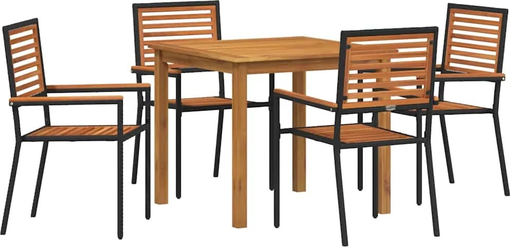 vidaXL Kert étkező szett 5 pcs Fekete Tömör Akácfa