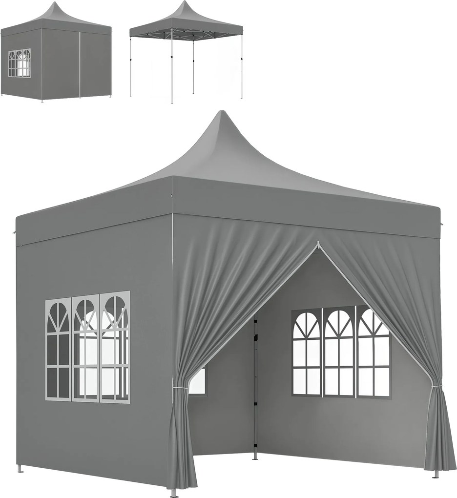 Outsunny Összecsukható Pavilon 3x3 m Összecsukható Sátor 4 Antivírus Oldalfallal Magasságállítással Robusztus Fémkerettel és Hordtáskával Kempinghez é