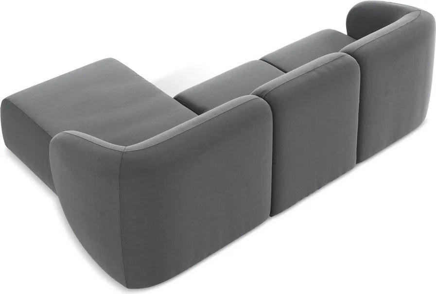 Szürke bársony sarokkanapé (jobb oldali-heverő résszel) Lani – Makamii