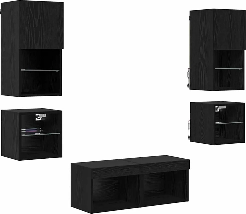 vidaXL TV Fali Egységek 8 pcs Fekete tölgy Faanyag