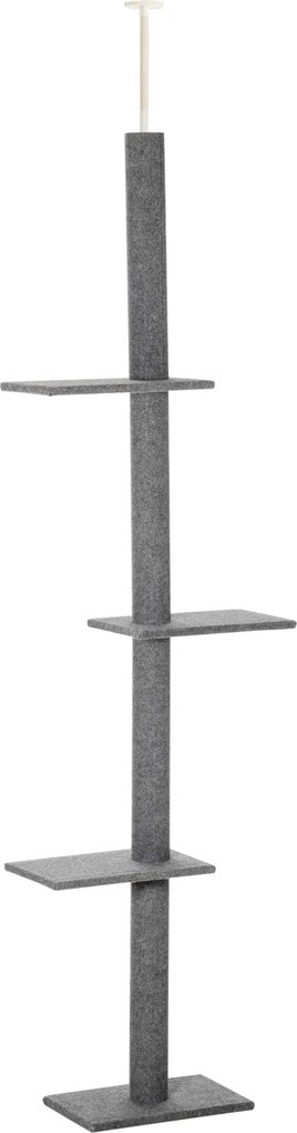 PawHut Macskafa Mennyezetig Magas, 228-260 cm Magasságban Állítható Macska Mászófa 3 Szinttel, Macska Kaparófa, Padlótól Mennyezetig Terjedő Játékfa S