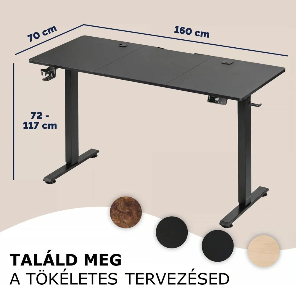 FLEXI állítható magasságú irodai íróasztal, 160x70x72-117cm, fekete Casaria