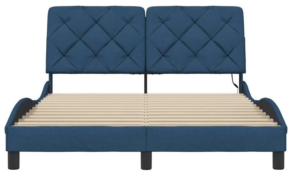 kék szövet ágykeret LED-ekkel matrac nélkül 120x200 cm