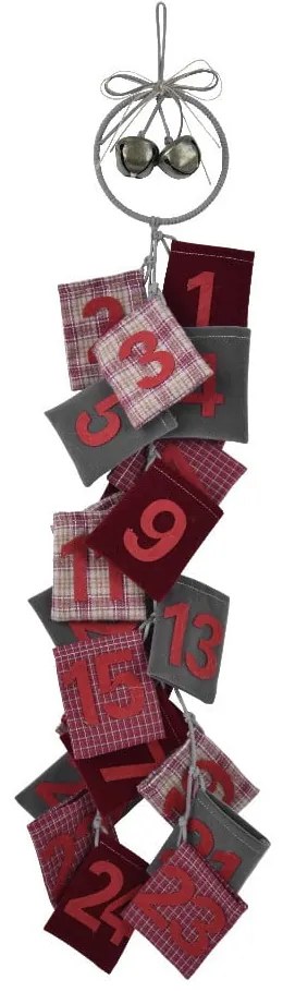 Advent piros függő adventi naptár gyapjúból, magasság 77 cm - Ego Dekor