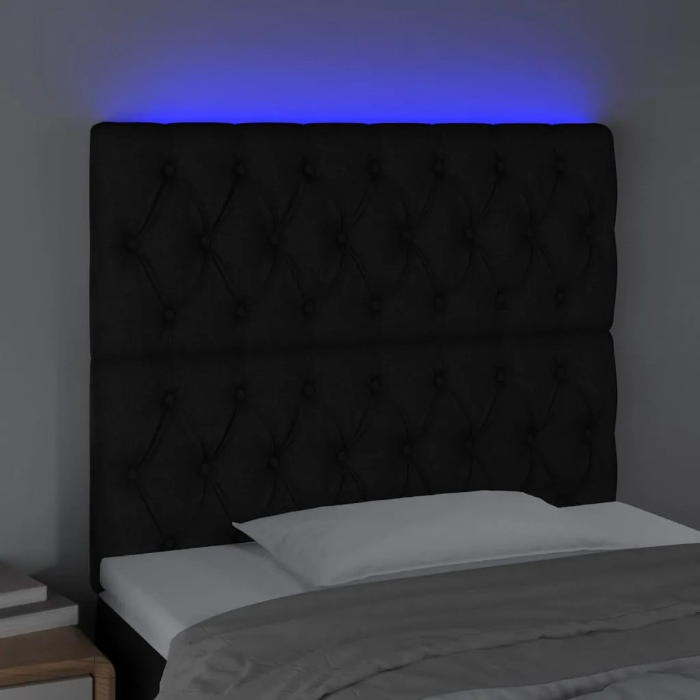 fekete szövet LED-es fejtámla 90x7x118/128 cm