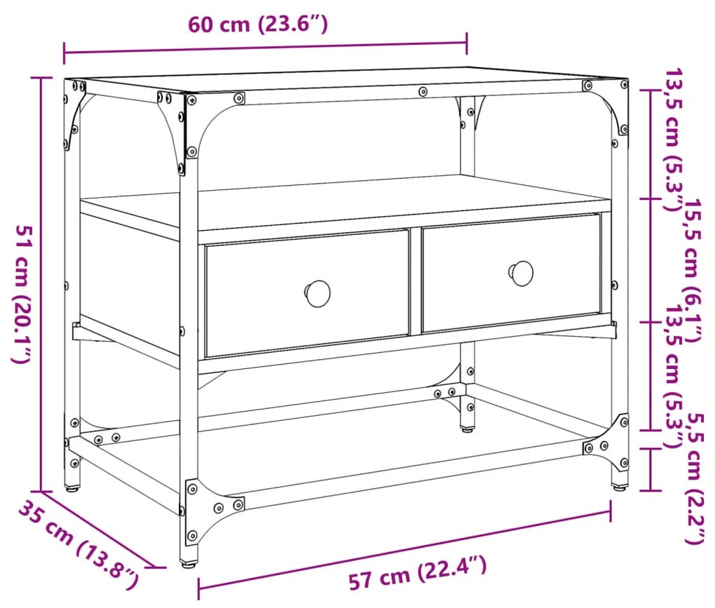 füstös tölgy szerelt fa TV-szekrény üveglappal 60 x 35 x 51 cm