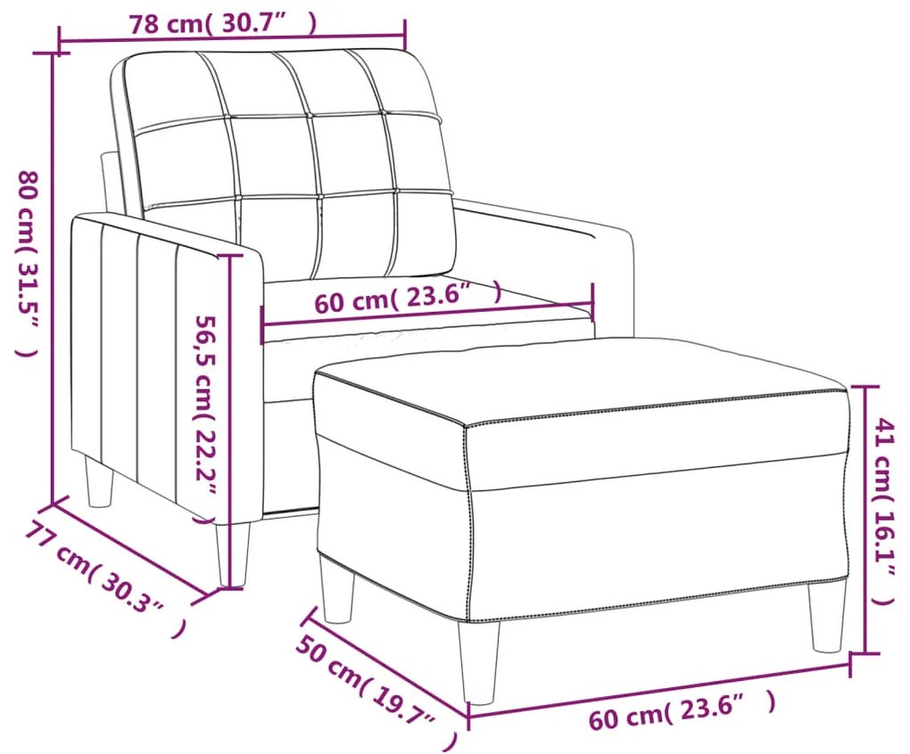 barna szövet kanapéfotel lábtartóval 60 cm