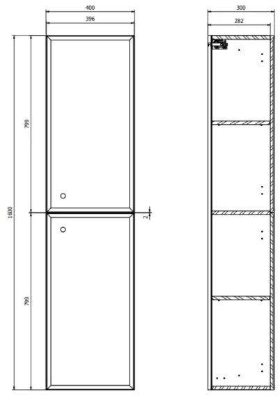 Cersanit S1021-012 - Falra szerelhető fürdőszobai szekrény MILLE 160x40 cm menta