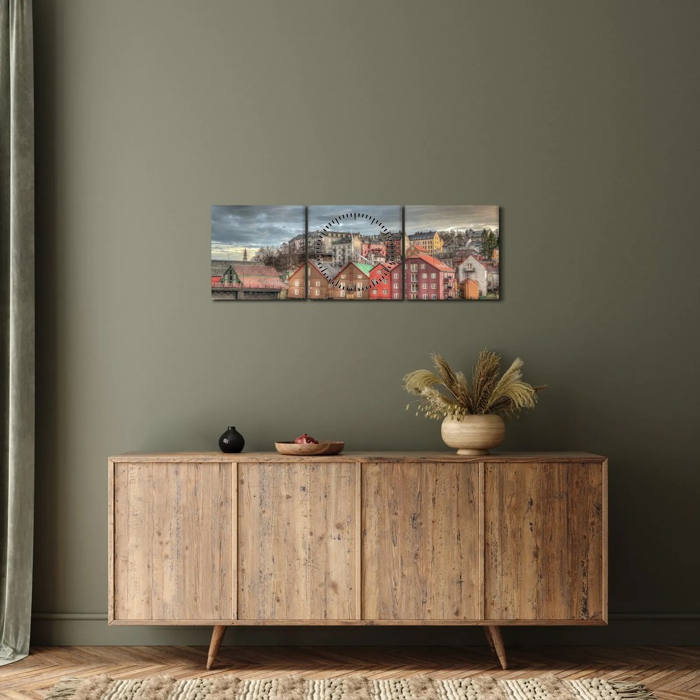 Kép - házak a folyó mellett (órával) (90x30 cm)
