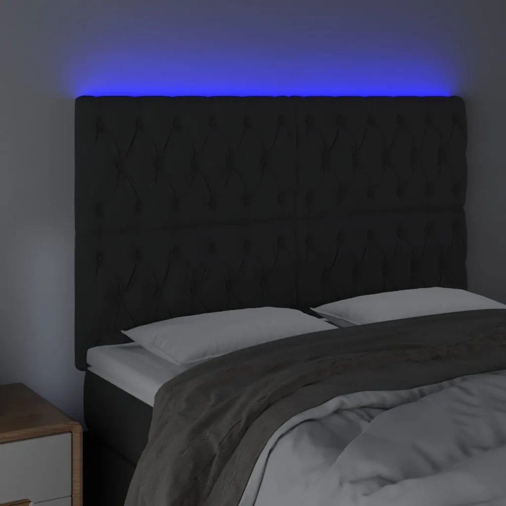 fekete bársony LED-es fejtámla 160x7x118/128 cm