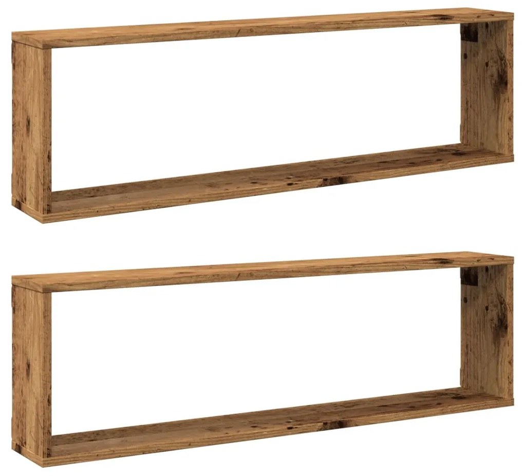 2 db antik fa színű szerelt fa fali kockapolc 100 x 15 x 30 cm