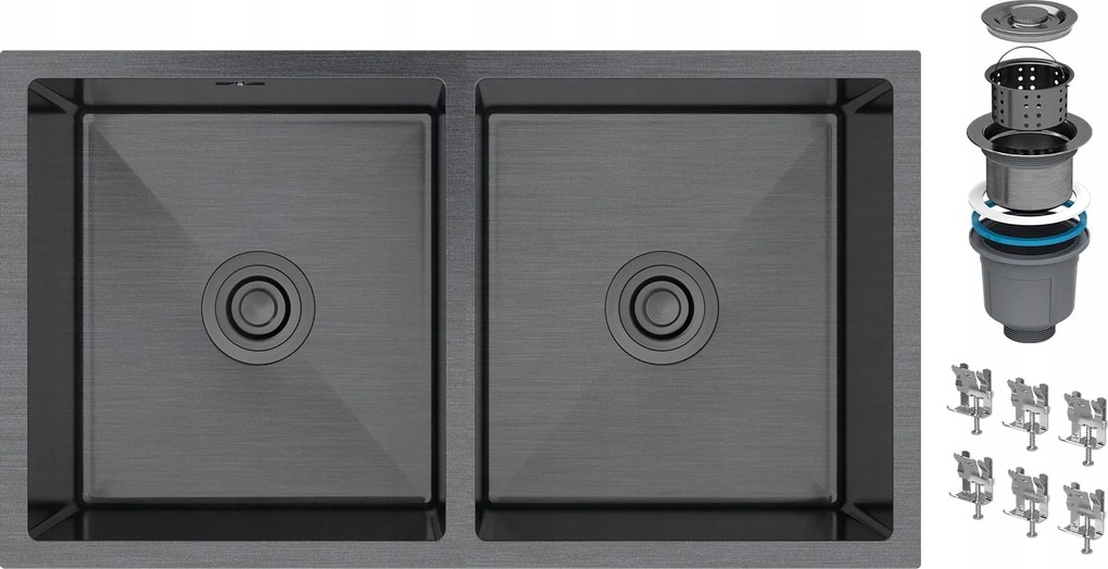 Acél Mosogató Fekete 2KOM Pult Alatti BARI80