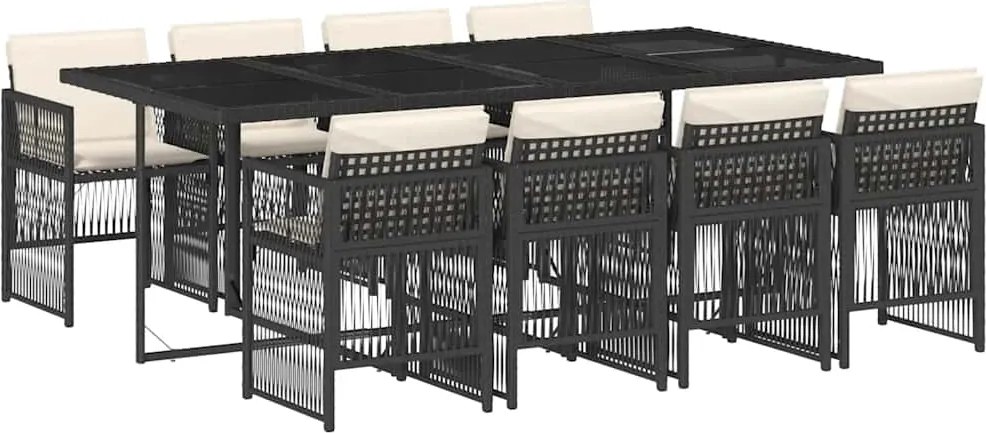vidaXL 9 részes fekete polyrattan kerti étkezőgarnitúra párnákkal