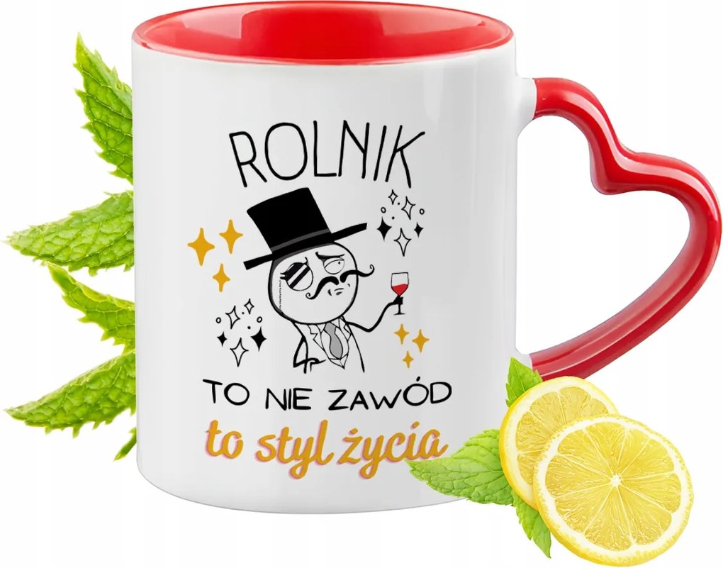 Piros bögre szív alakú füllel gazdának ajándékba