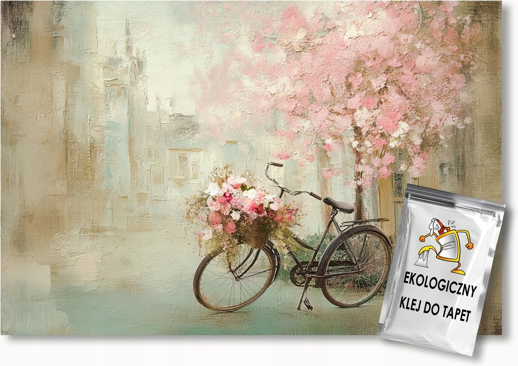 Fotótapéta Flizelina Utca Kerékpár Virágok Shabby Chic Vintage 100x75 ragasztó