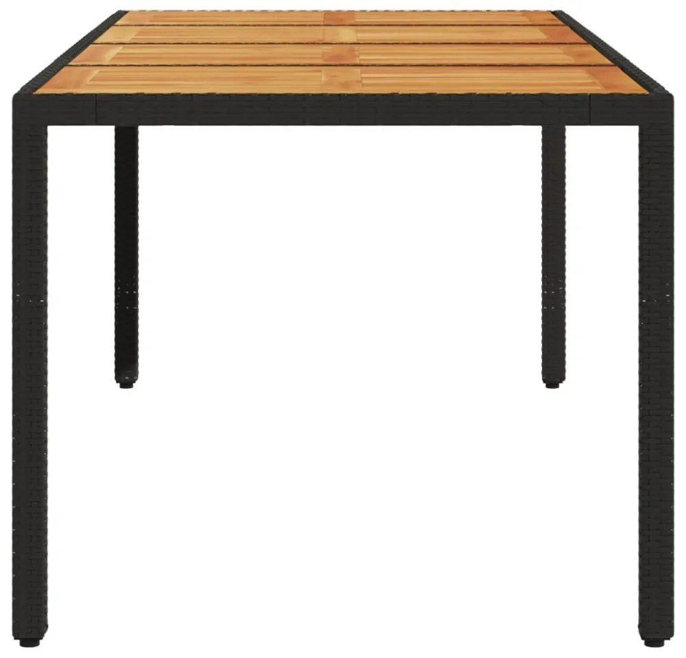 fekete polyrattan kerti asztal akácfa lappal 190 x 90 x 75 cm