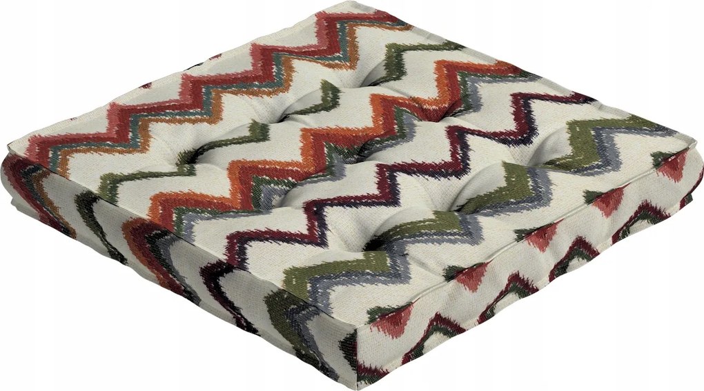 Kuba székpárna 50x50 piros-zöld cikk-cakk krémszínű alapon