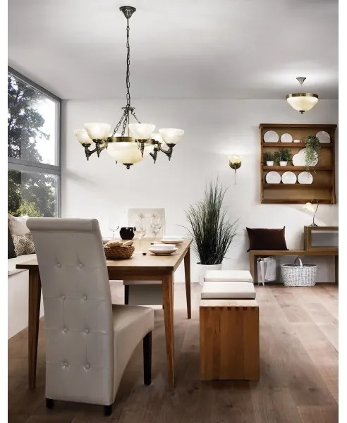 EGLO 85858 - Csillár láncon MARBELLA 9xE14/60W alabástrom üveg