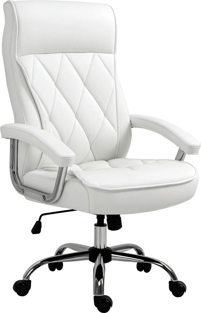 Vinsetto Irodai Szék, Ergonomikus Íróasztali Szék, Állítható Forgószék Ringató Funkcióval, Gyémánt Mintázattal, Műbőr, Párnázott Vezetői Szék, Fehér |