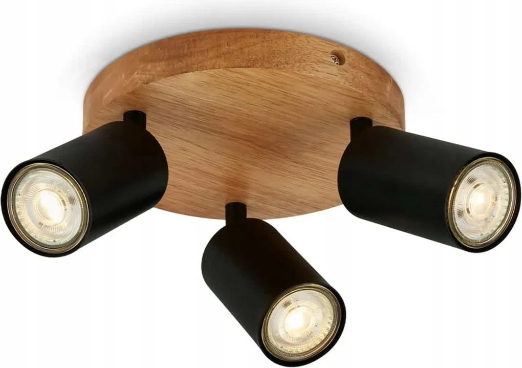 Briloner mennyezeti spotlámpa 3xGU10 fekete/fa, átmérő 19 cm