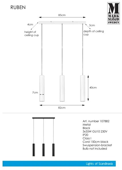 Markslöjd 107882 - Csillár zsinóron RUBEN 3xGU10/35W/230V