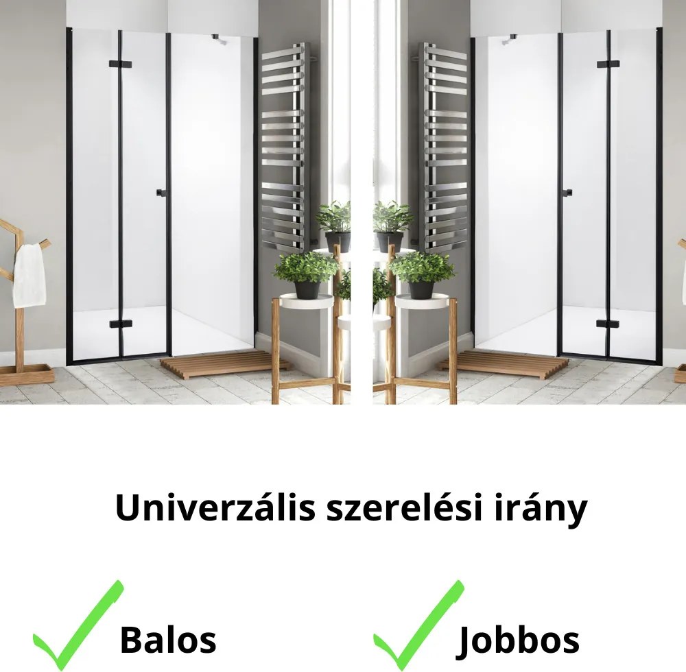 Stuxi Verona Fix Black 200 cm (100+100) széles csukló zuhanyajtó fix fallal, 6 mm vízlepergető üveggel, matt fekete profillal, 195 cm magas