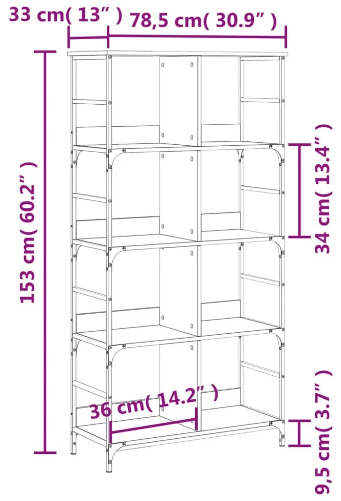 fekete szerelt fa könyvespolc 78,5 x 33 x 153 cm