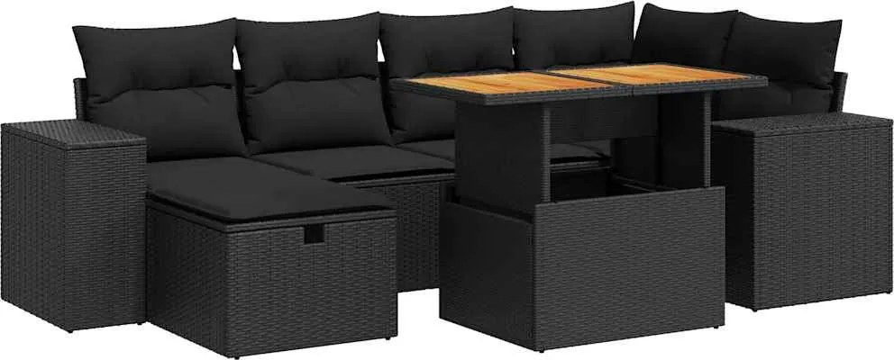vidaXL 8 részes fekete polyrattan akácfa kerti ülőgarnitúra párnákkal