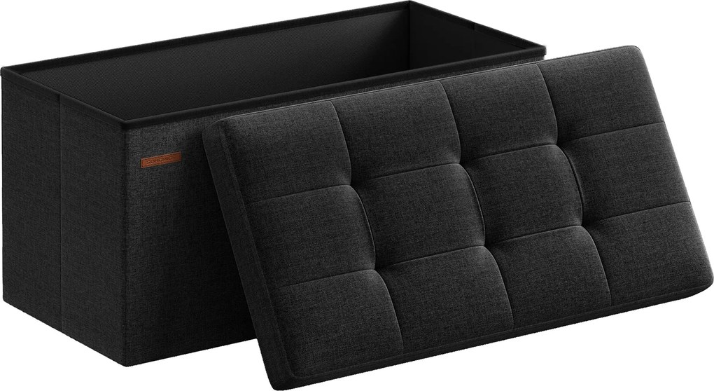 SONGMICS tárolós ülőke, összecsukható ülőpad, 38×76×38 cm, fekete