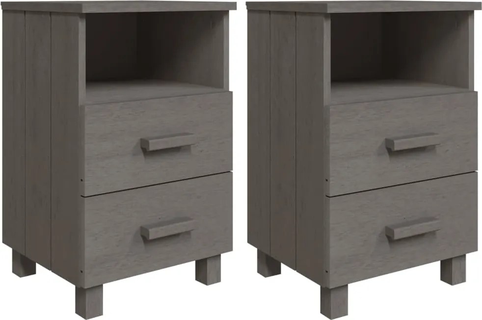 vidaXL HAMAR 2 db világosszürke tömör fa éjjeliszekrény 40x35x62 cm