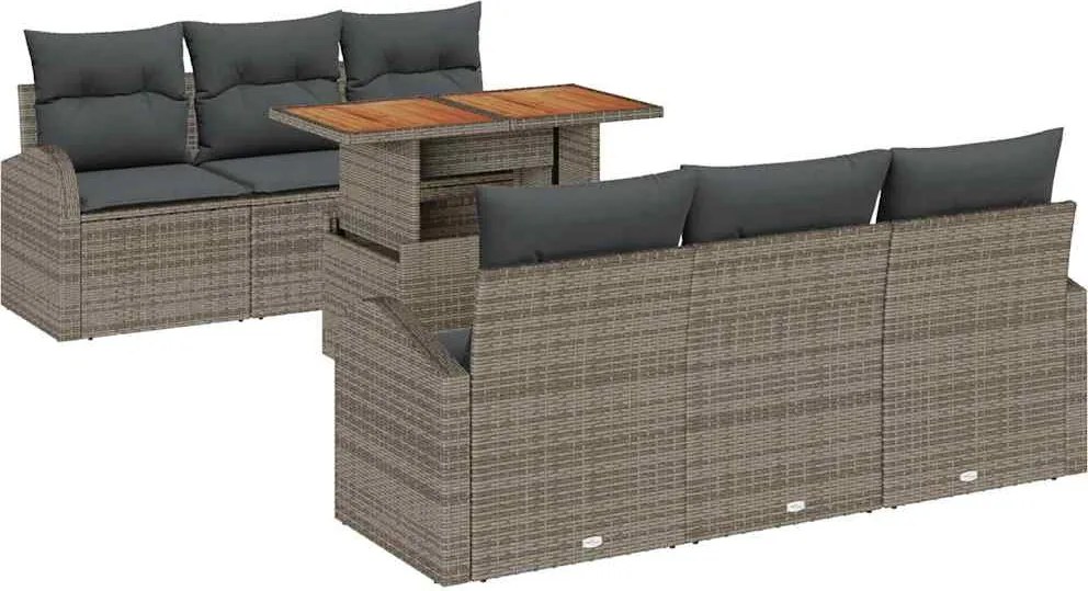 vidaXL Kerti Kanapé Szett tárolóval 7 pcs Szürke Poli rattan