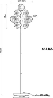 Globo 56146S Állólámpa, fém matt fekete, borostyánszínű üveggolyók, PVC kábel fekete, lábkapcsoló a kábelen, ø: 395mm, M: 1600mm, kábelhossz 1800mm, 13x G9 LED 4W 230V izzók nélkül