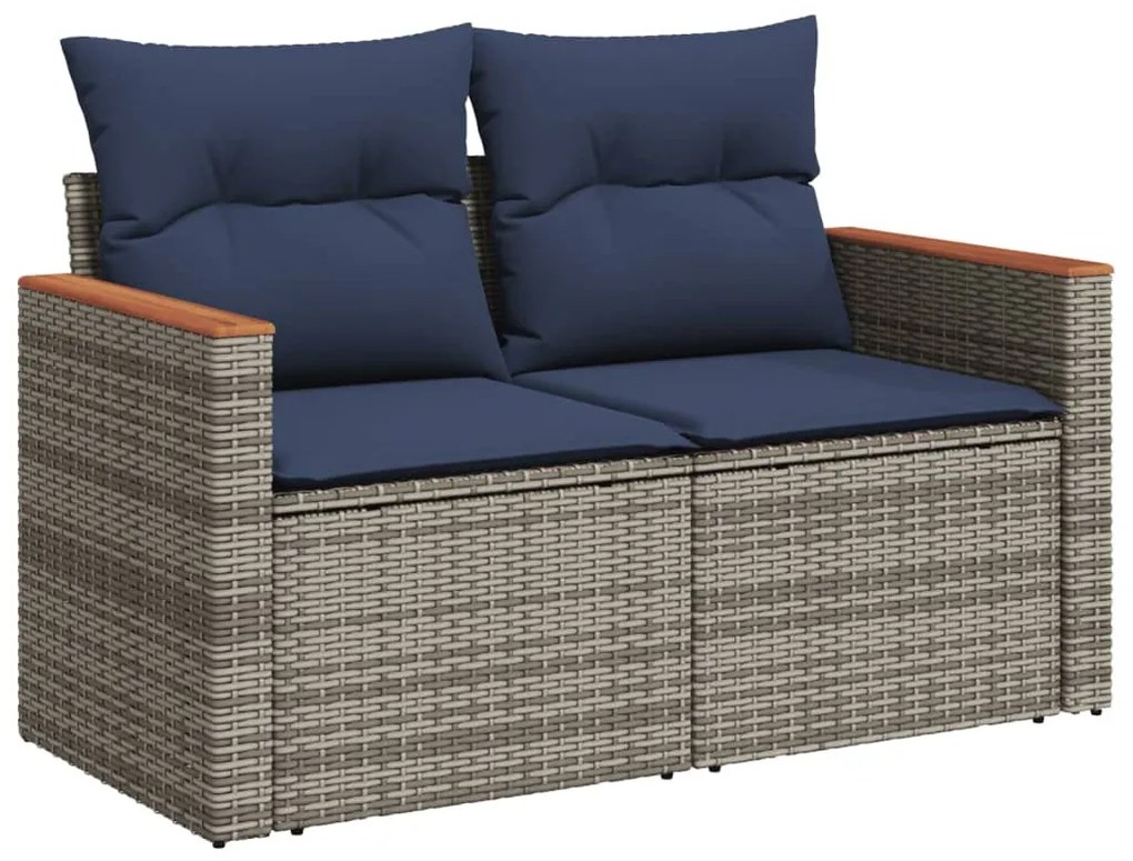 kétszemélyes szürke polyrattan kerti kanapé párnákkal