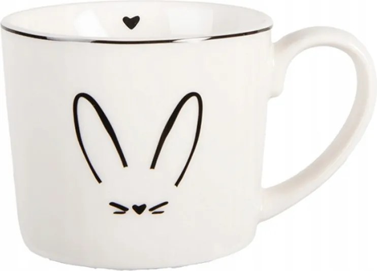 Fehér kerámia bögre nyuszifülekkel és szívvel Minimalist Heart 12x8x7