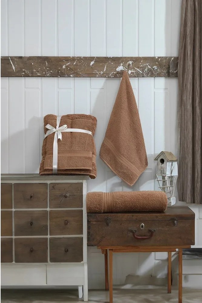 Barna frottír pamut törölköző és fürdőlepedő készlet 2 db-os – Foutastic