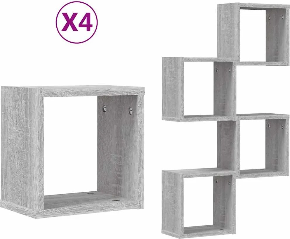 vidaXL Falpolcok polcokkal 4 pcs Szürke Sonoma 26 x 15 x 26 cm Faanyag