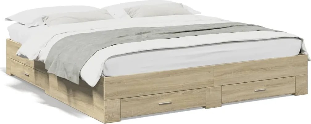 vidaXL sonoma tölgyszínű szerelt fa ágykeret 200 x 200 cm