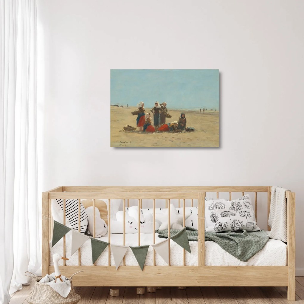 Üveg kép - Eugène Boudin, Women on the Beach at Berck, reprodukciók (70x50 cm)