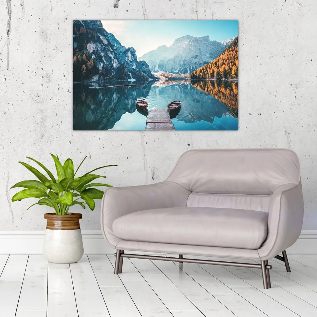 Kép - Csónakok a Braies-tónál (90x60 cm)