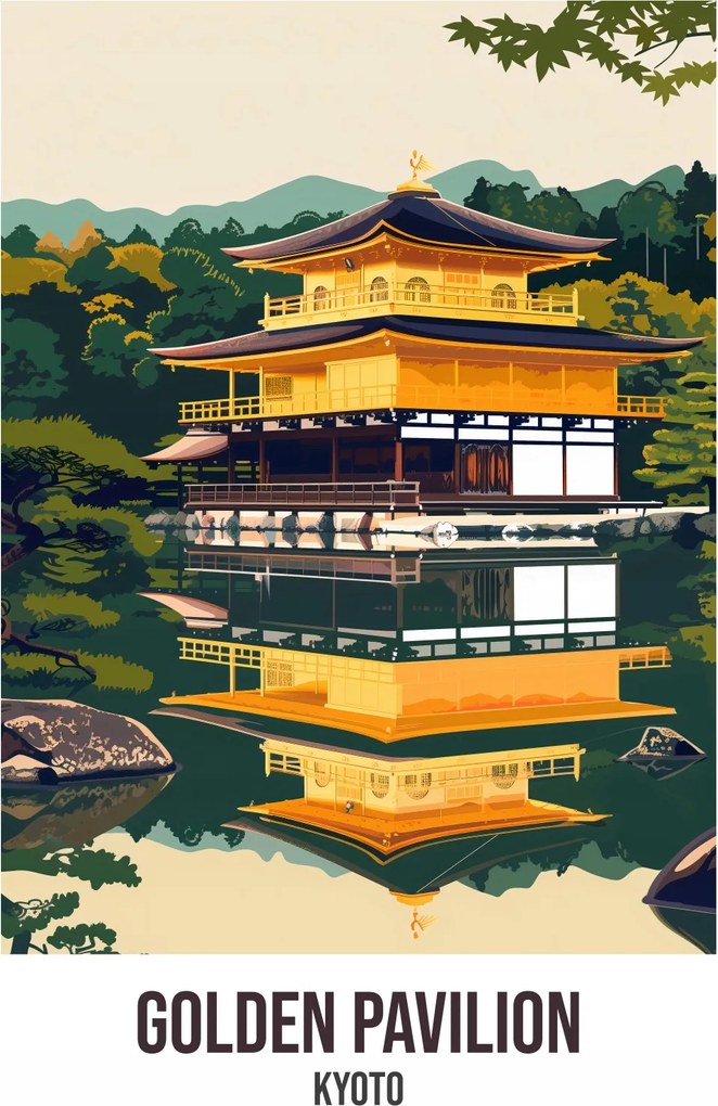 Poszter 75x100cm Golden Pavilion, Kiotó
