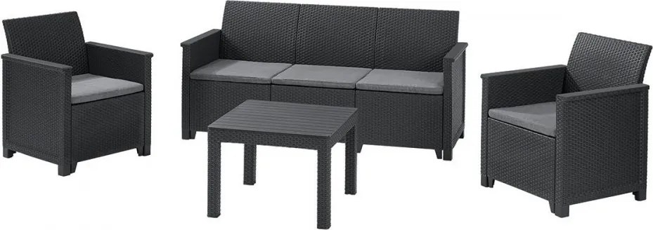 Emma műrattan kerti bútor szett 3 üléses kanapéval chicago asztallal grafit színben