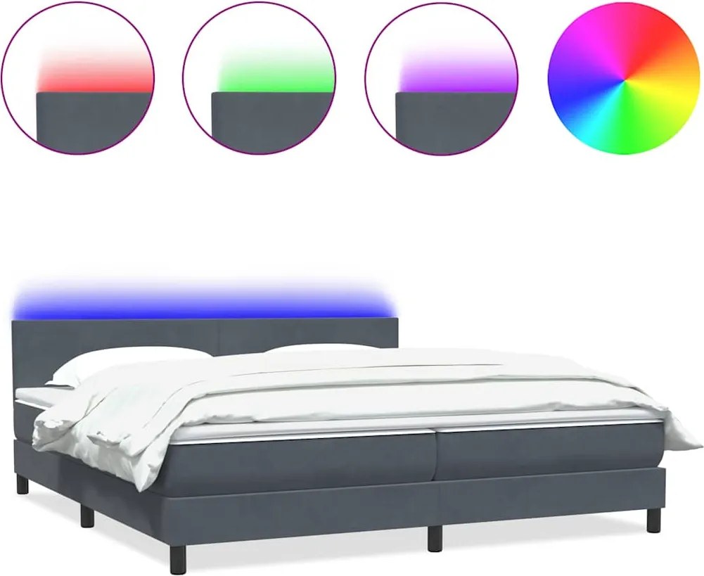 vidaXL sötétszürke bársony rugós és LED-es ágy matraccal 180x210 cm
