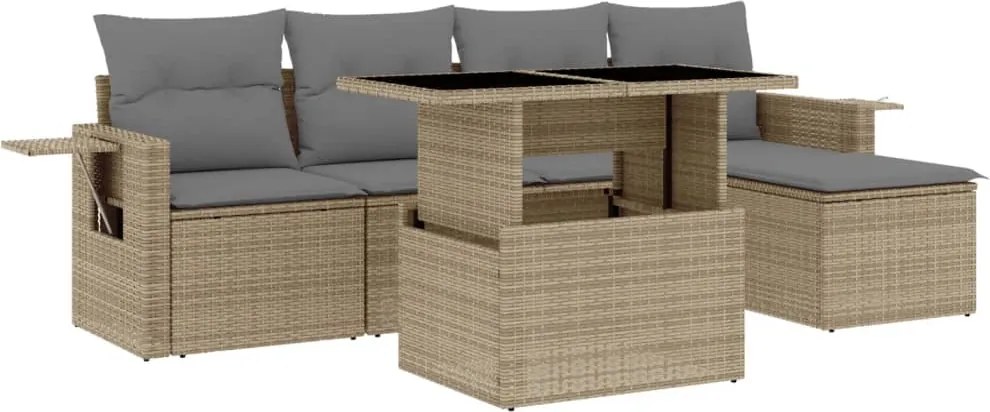 vidaXL 6 részes bézs polyrattan kerti ülőgarnitúra párnával